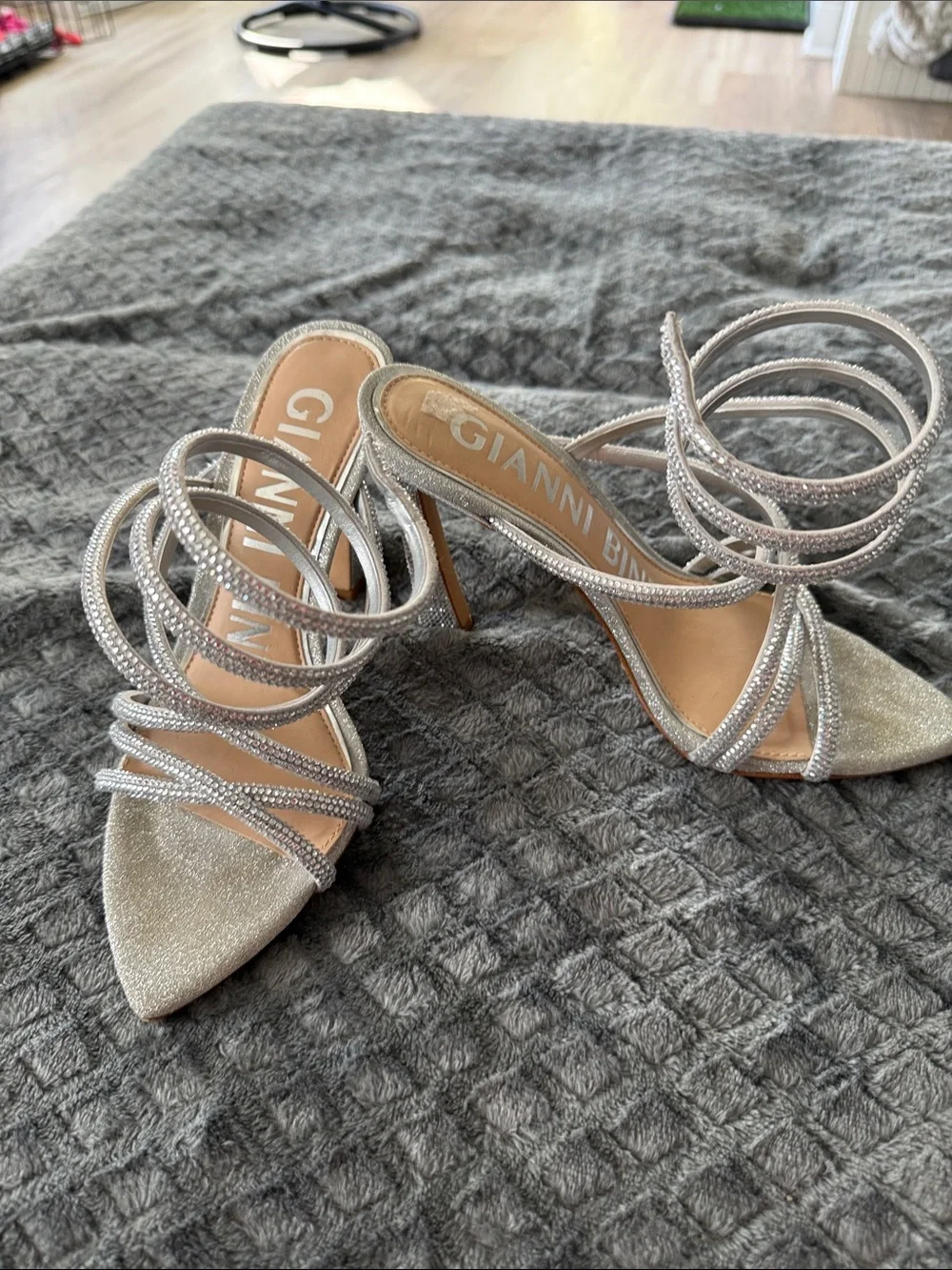 Gianni Bini Silver Spiral Strap Stiletto Heels